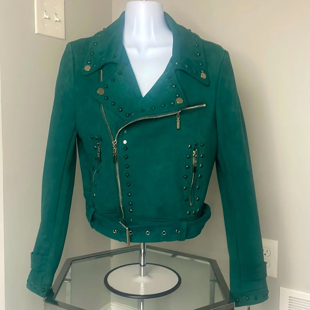 Like new! Love Token Studded Suede jacket in Emerald Green - Picture 1 of 5